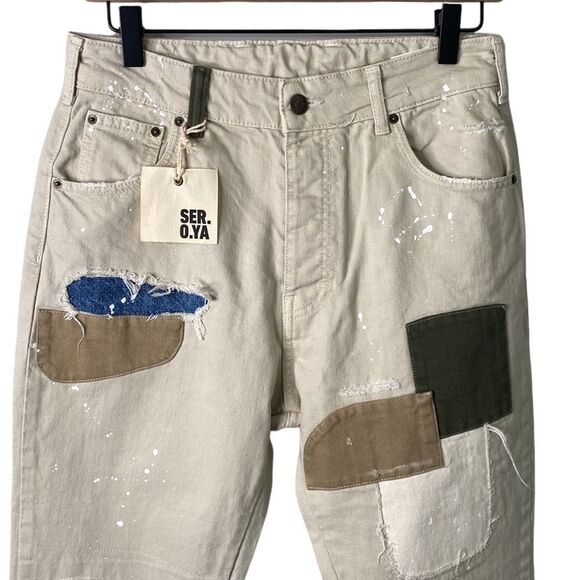 SER.O.YA Crew Pant in Cario Patch Organic Cotton Button Fly High Rise Banded Hem - Picture 4 of 16